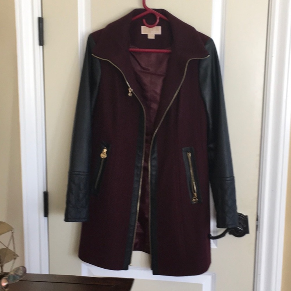 MICHAEL KORS Burgundy  and black long Coat Small